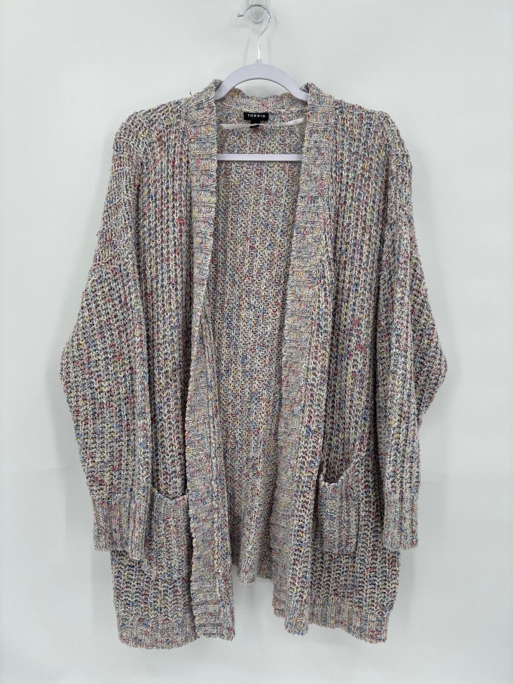 Torrid Cream Cable Knit Open Front Blue Multicolor Sweater size 3